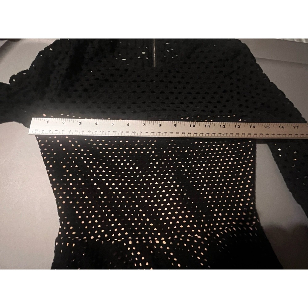 BCBG MAXAZRIA Black Mesh Eyelet Long Sleeve Fit Flare Dress XS Gothic Cocktail - Picture 11 of 14